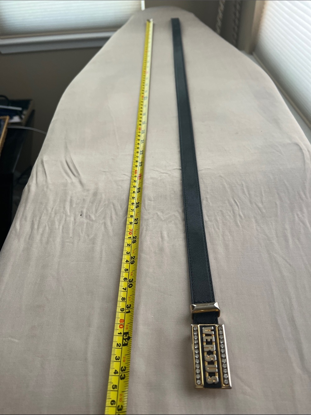 Versus By Versace Black Leather Belt with Gold-Tone Logo Buckle and Crystals - Picture 7 of 13